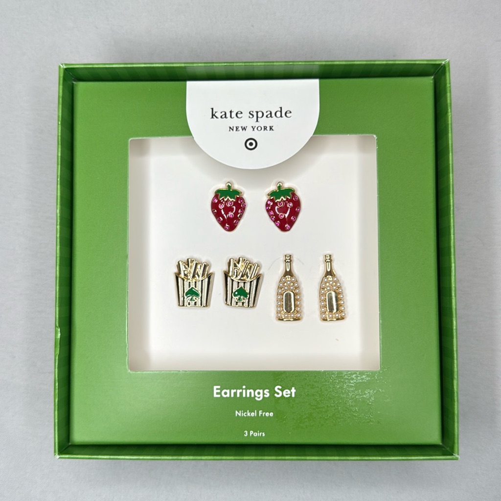 Kate Spade X Target Collab Earrings Set - Strawberry, Popcorn, Champagne -Nib !!